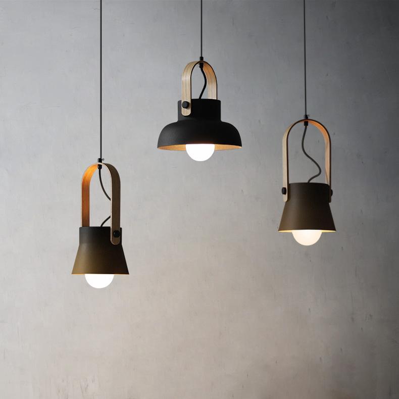 Skandi Wood Look Handle Minimalist Pendant Light