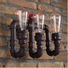 3 Head Retro Vintage Loft Industrial Rust Metal Water Pipe Wall Sconce Wall Lamp