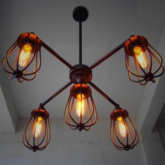 5 Arms Adjustable Cage Industrial Black Iron Ceiling Light FIxture