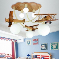 3-Light Modern Wood/Iron Plane Aircraft Flush Mount Ceiling Light