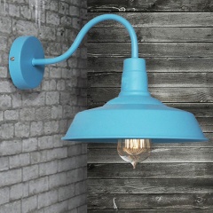 Vintage Industrial Blue Gooseneck Warehouse Wall Lamp Sconce Outdoor