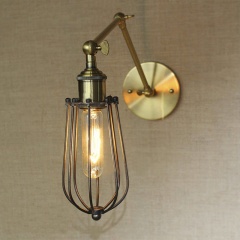 Retro Vintage Wall Lamp Sconce Cage Adjustable Arm Industrial Brass