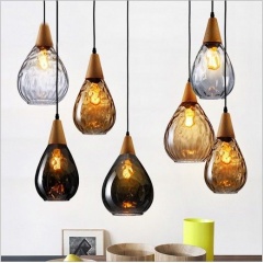 Clear/Amber/Smoke Grey Modern Loft Wood Glass Pendant Ceiling Light Lamp Shade Romantic Chandelier