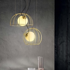 1 Light Golden Cage Hanging Pendant Light with Hand-Blown Glass Globe