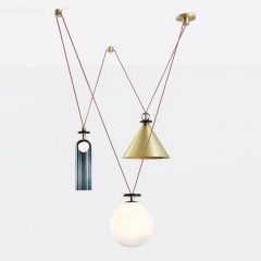 White Dark Bule Glass Brass Pulley Pendant Light