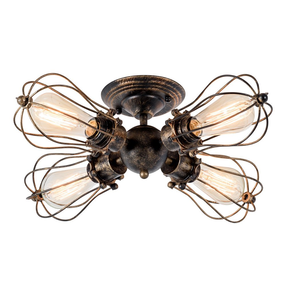 4-Light Vintage Industrial Iron Semi-Flush Mount Ceiling Light Painted Finish Bronze