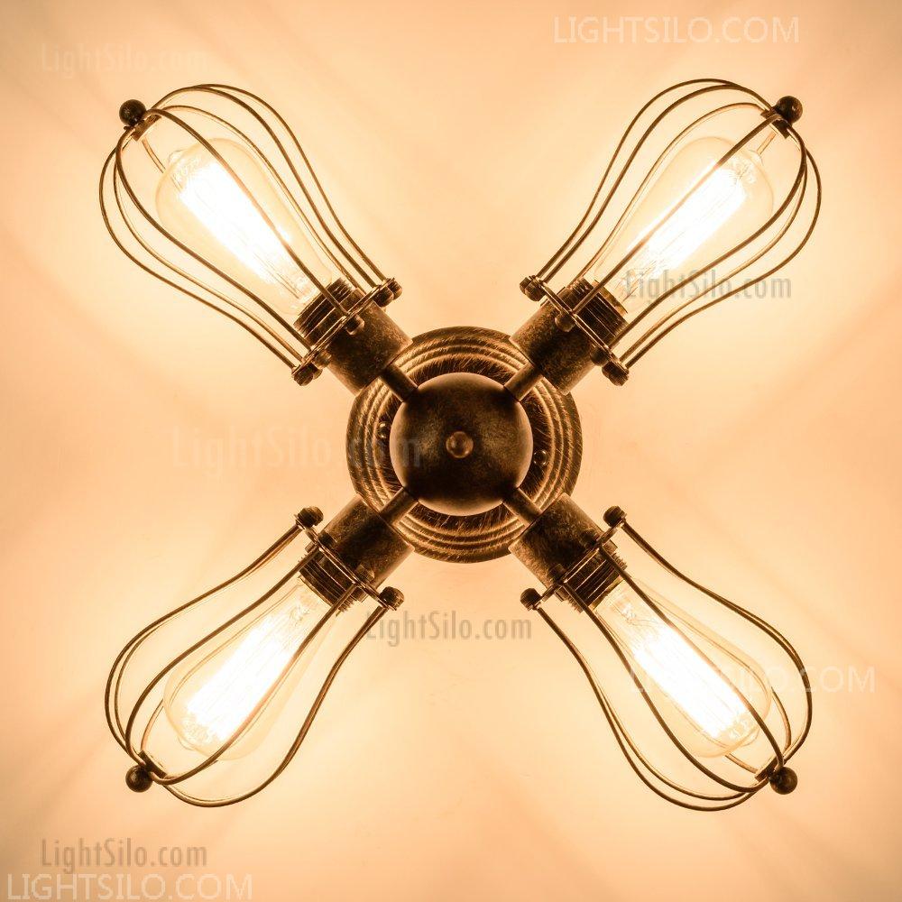 4-Light Vintage Industrial Iron Semi-Flush Mount Ceiling Light Painted Finish Bronze