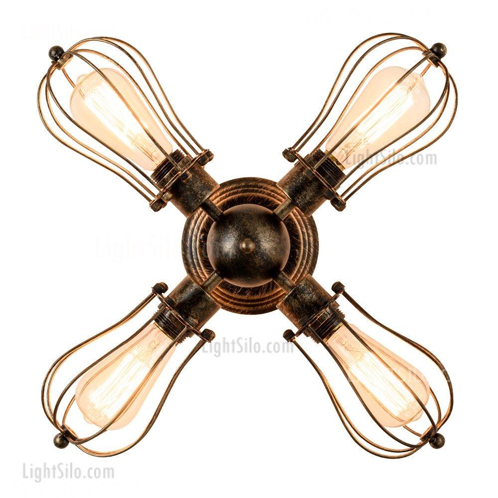 4-Light Vintage Industrial Iron Semi-Flush Mount Ceiling Light Painted Finish Bronze