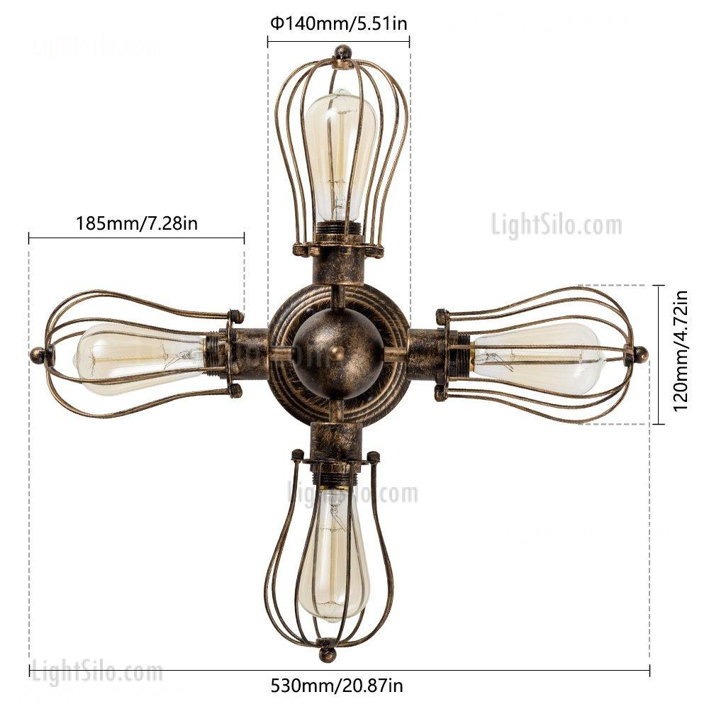 4-Light Vintage Industrial Iron Semi-Flush Mount Ceiling Light Painted Finish Bronze
