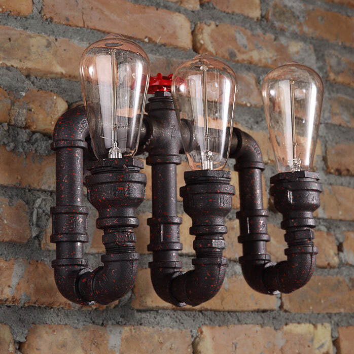 Loft Vintage Industrial Rust Iron Wall Lights Water Pipe Artic Wall lamp Sconces 