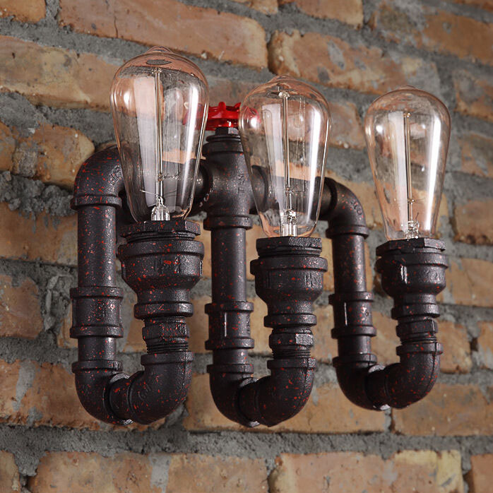 3 Head Retro Vintage Loft Industrial Rust Metal Water Pipe Wall Sconce Wall Lamp