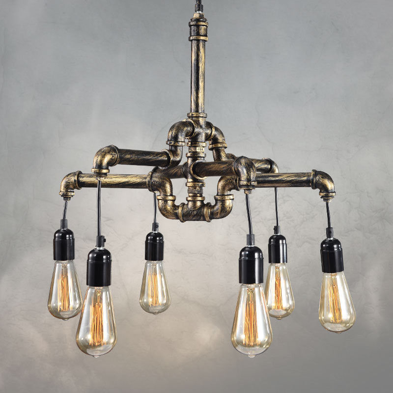 4/6-Lights Industrial Vintage Pendant Water Pipe Lamp Steampunk Ceiling Chandelier