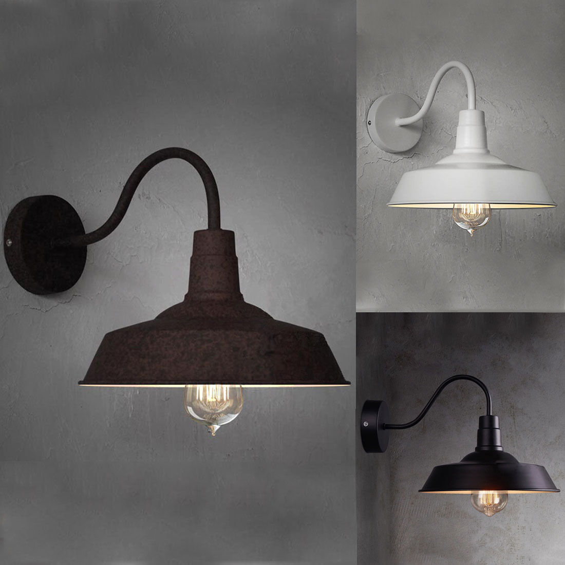 White/Black Vintage Loft Industrial Style Barn Gooseneck Big Wall Lamp Sconce