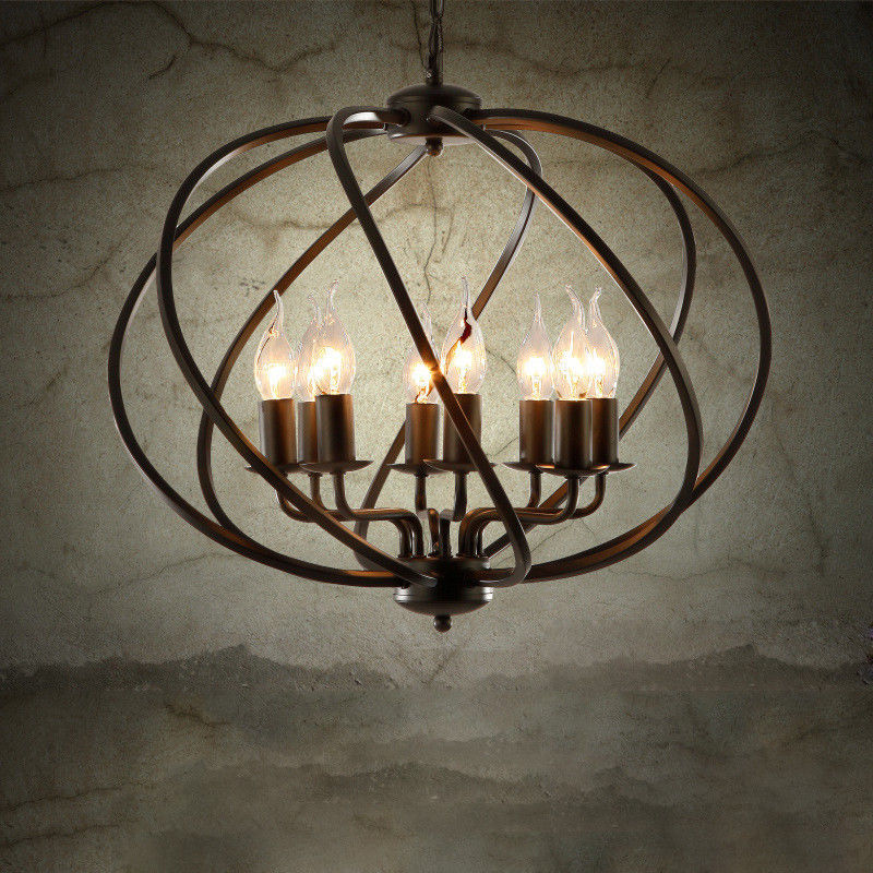 Industrial Vintage Metal Cage Chandelier Large Orb Candle Foyer Pendant Light