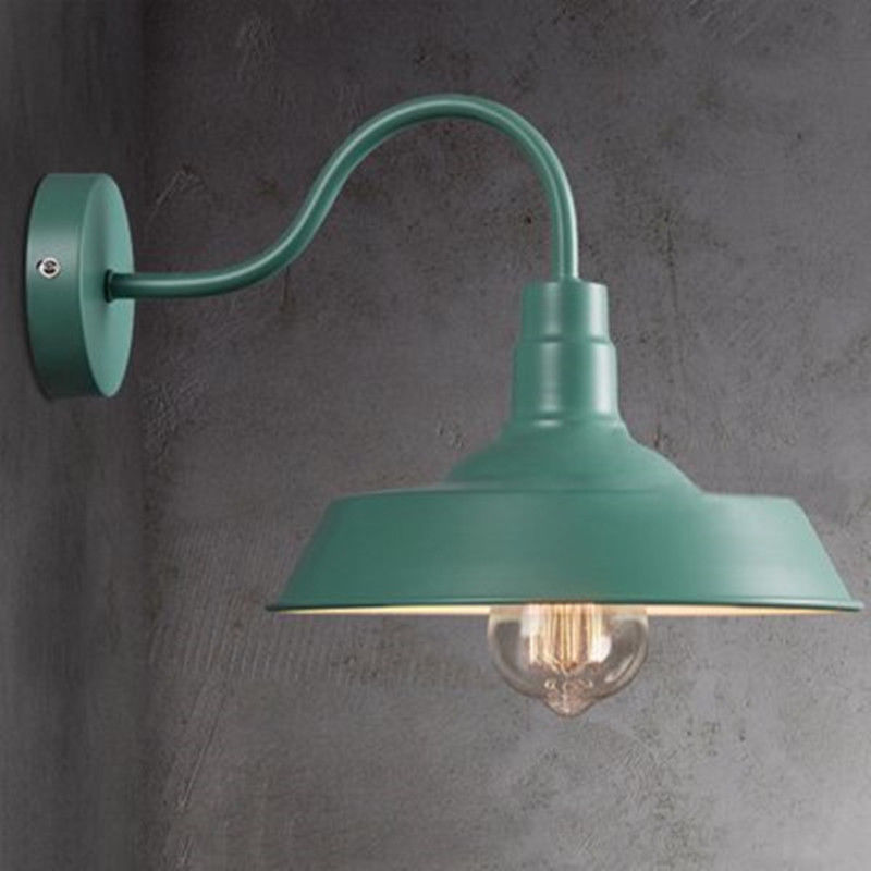 Green Metal Retro Industrial Gooseneck Barn Wall Sconce Vintage Light Shade