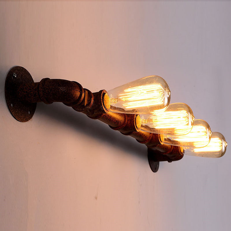 E26/E27 Industrial Iron Water Pipe Steampunk Wall Lamp Sconce Light Fixture 