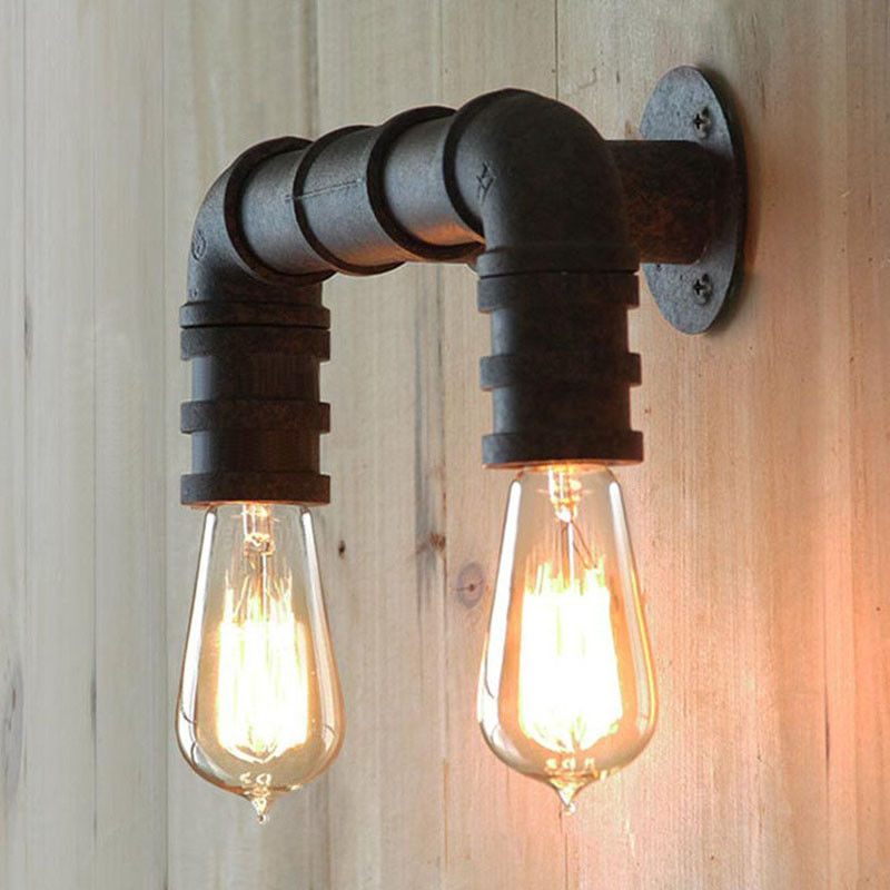 2 Lights Vintage Industrial Water Pipe Retro Wall Lamp Sconce Lighting Fixture