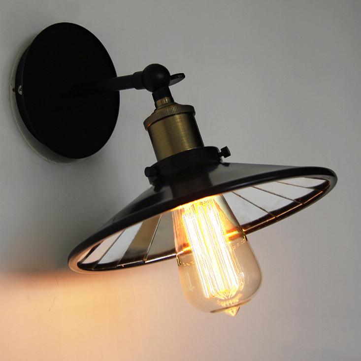 Retro Black Industrial Loft Wall Light With Mirror