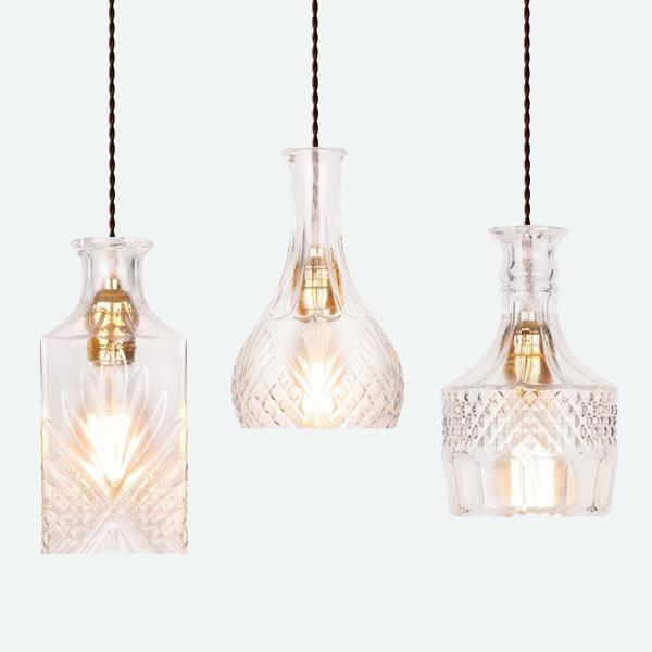 Cut glass bottle Pendant Light