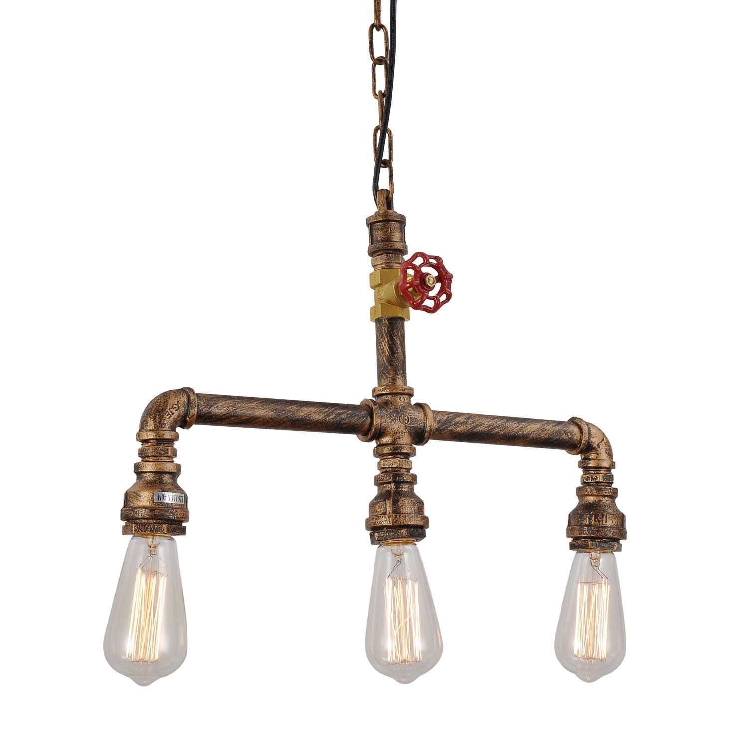 3-Lights Painted Finish Rustic Copper Metal Water Pipe Pendant Light 120W