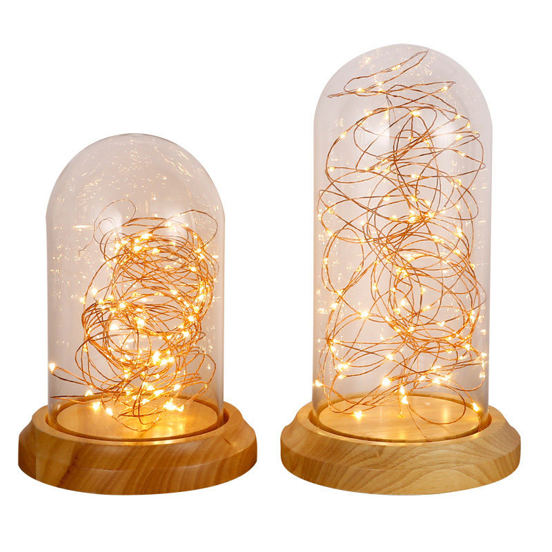 Wood Glass Shade Night Light Nordic LED Decorative Table Lamp Christmas Gift