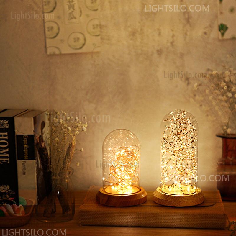 Wood Glass Shade Night Light Nordic Led, Led Decorative Table Lamps
