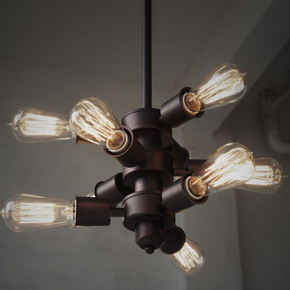 9-Light Vintage Industrial Rustic Metal Pendant Ceiling Light Bar Cafe Edison