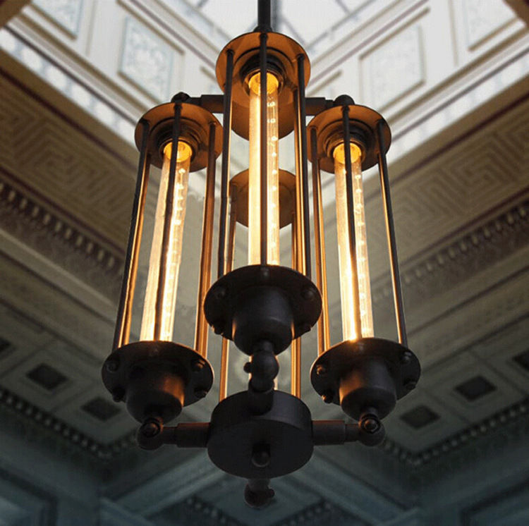 4-Lights Black/Copper Edison Vintage Rustic Iron Cage Hanging Ceiling Lamp Pendant Light