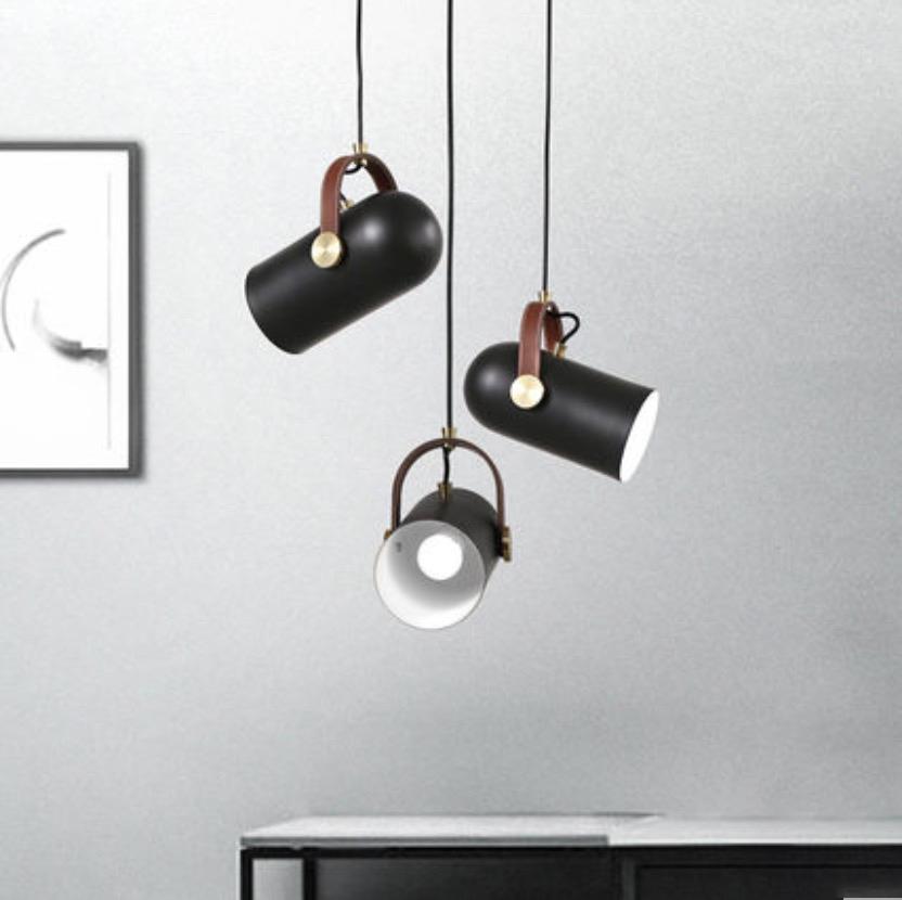 Black Spotlight Leather Strap Pendant Light