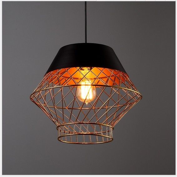 Vintage Industrial Gold Iron Caged Lamp Shade Retro Ceiling Light