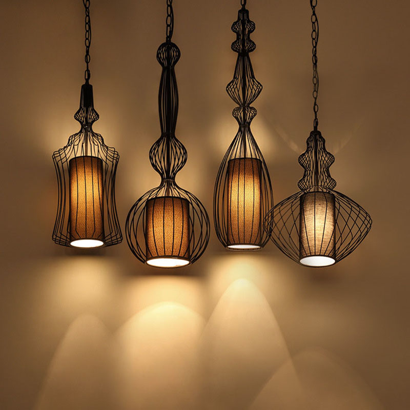 Pendant Light Vintage Iron Bird Cage Chinese Style