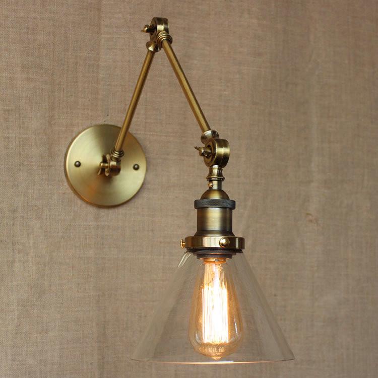 Brass Glass Cone Shade Industrial Wall Light