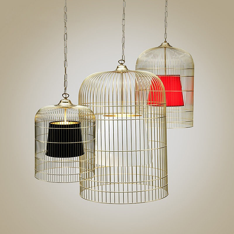 Post Modern Metal Birdcage And Fabric Shade Pendant Lighting 120