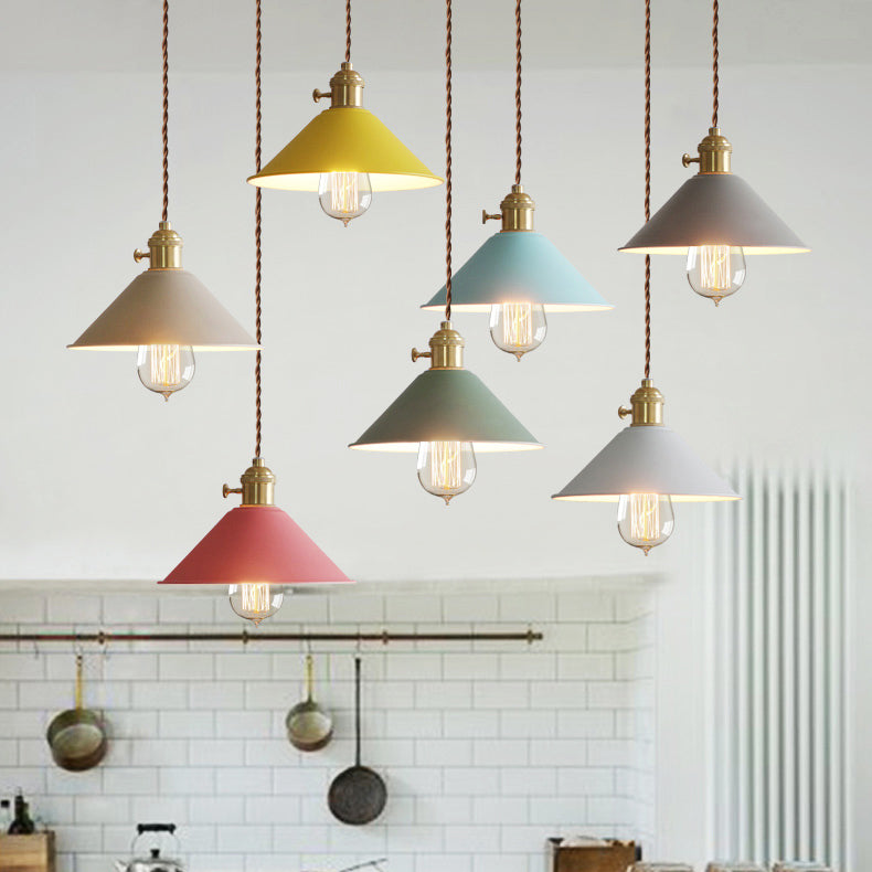 Pastel Coloured Cone Shade Industrial Pendant Light