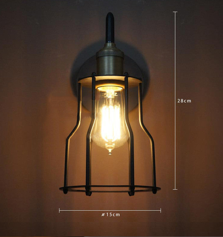 Iron Wire Cage Industrial Brass Fitting Wall Light