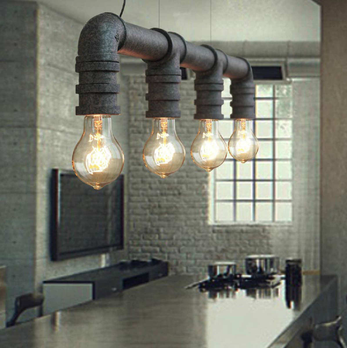 4 Head Water Pipe Industrial Pendant Lamp