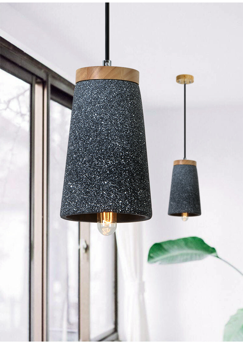 Wooden Top Stone Shade Pendant Light