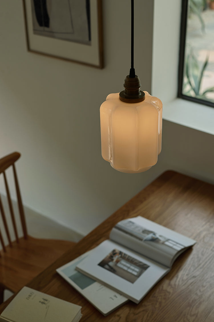 Clarice Art Deco Milk Glass Pendant Light