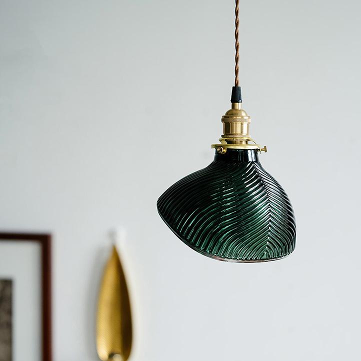 Emerald Fluted Shell Glass Pendant Light